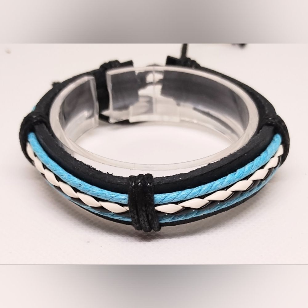 Men's leather bracelet braided layered black new e96